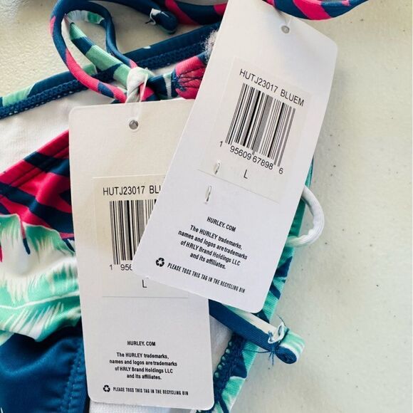Hurley Tropical Print Side Tie Bikini Set Size Large - Picture 3 of 3